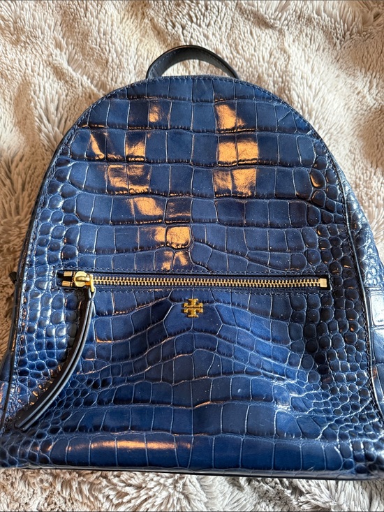 Tory Burch Handbags - Tory Burch Glossy Navy Croc-Embossed Leather Backpack